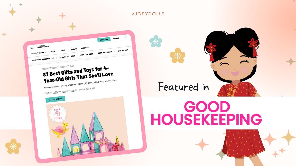 Joeydolls featured in Good Housekeeping’s 2025 gift guide, celebrating Asian heritage dolls that inspire diversity, cultural pride, and joyful play.