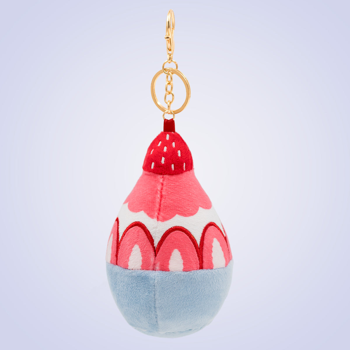 Back view of Korean bingsu Food Pals bag charm showing a layered shaved ice design with strawberry details and a gold clasp