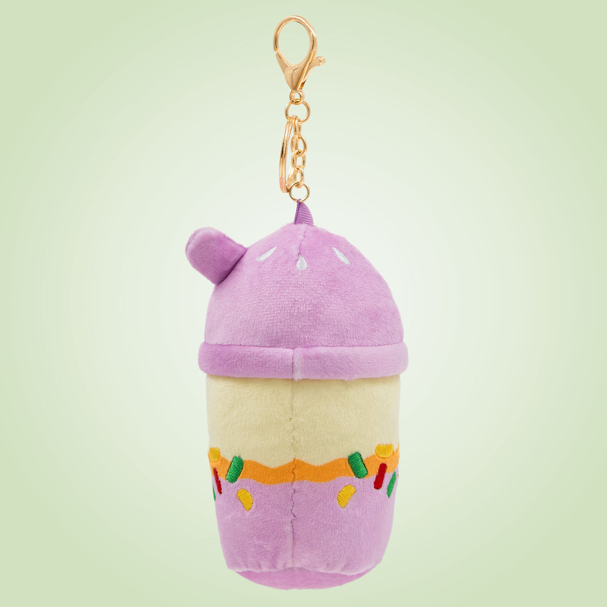 Back view of Filipino halo-halo Food Pals bag charm showing a layered dessert design with a purple top and colorful toppings