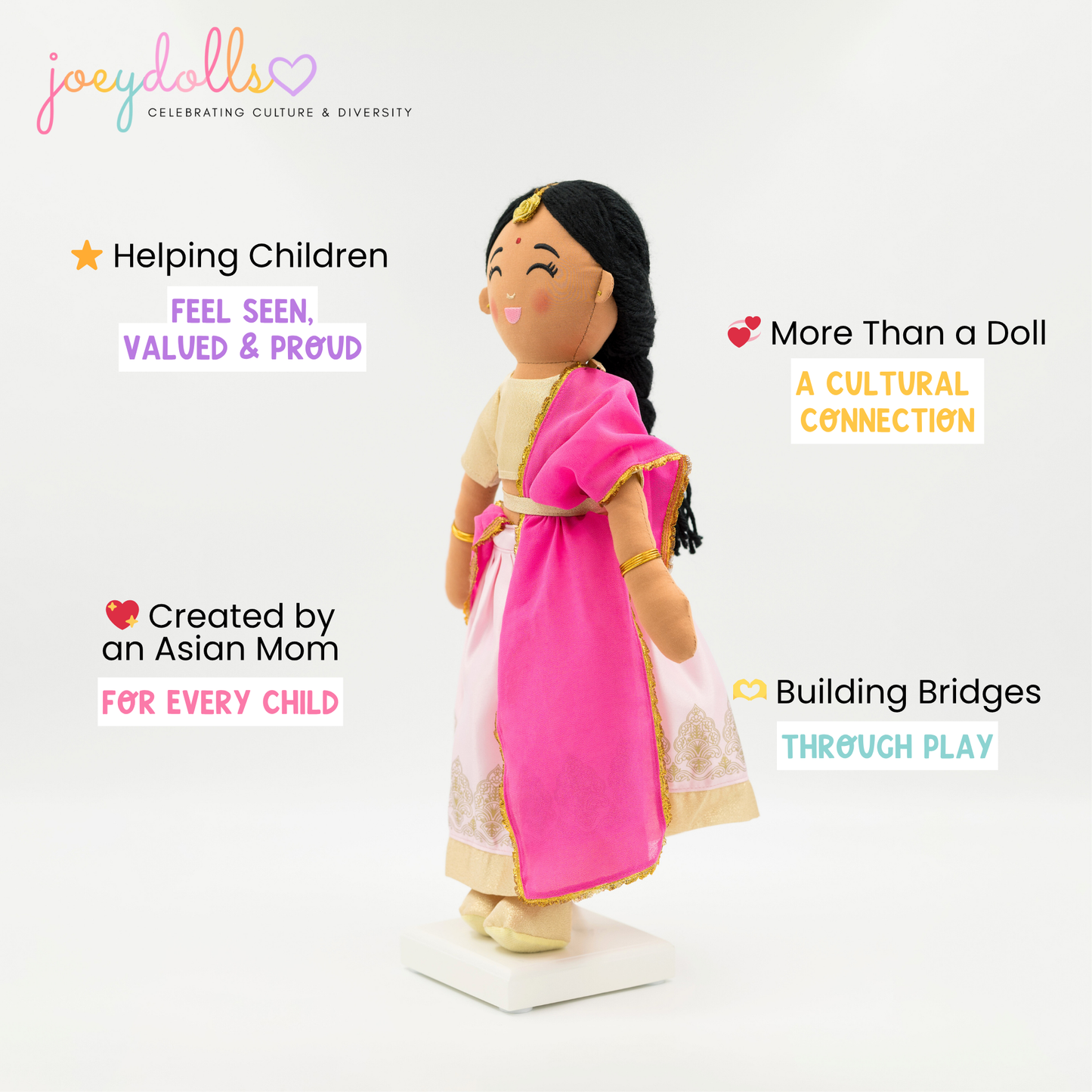 Indian Doll Priya - 18" Cultural Plush in Gold Lehenga