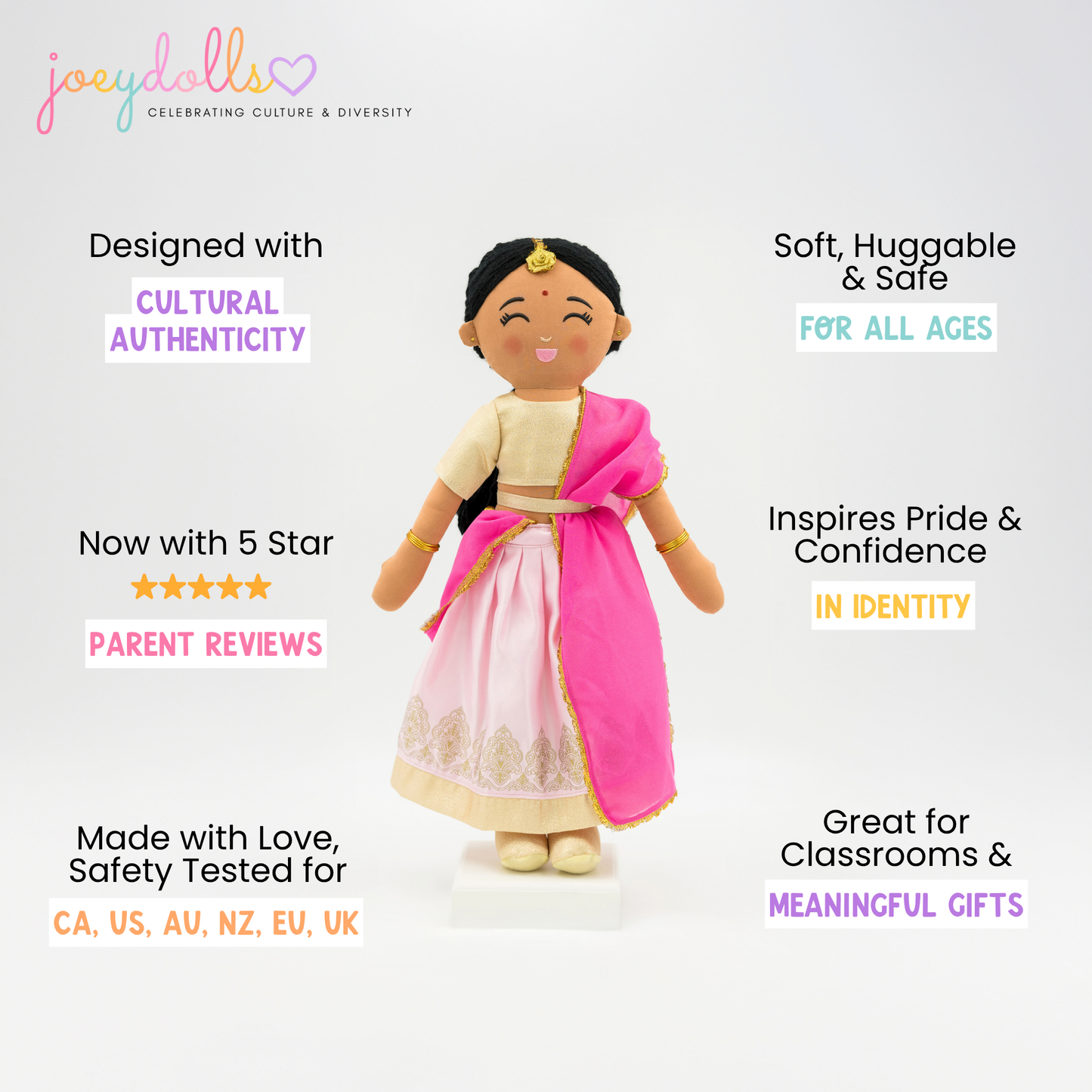 Indian Doll Priya - 18" Cultural Plush in Gold Lehenga