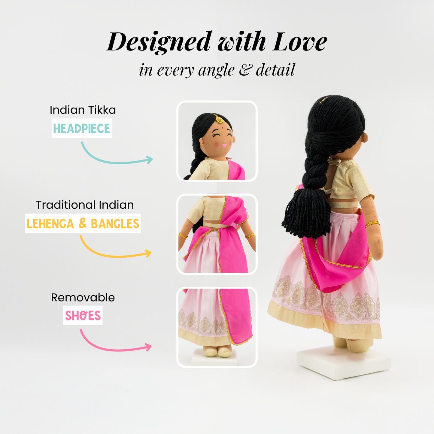 Indian Doll Priya - 18" Cultural Plush in Gold Lehenga