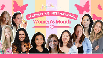 Joeydolls International Women's Day 2026 banner, celebrating a diverse community of women with a colorful, inclusive design featuring butterflies and the brand logo.