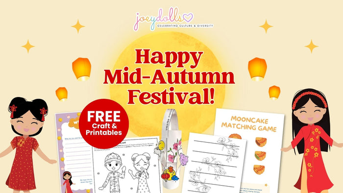 Mid-Autumn Festival printables for kids including lantern craft, moon note, and mooncake matching game by Joeydolls.