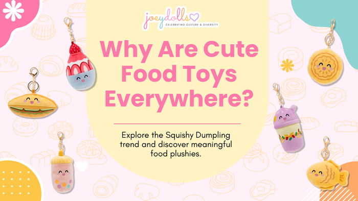 Food Pals cultural food plushies including boba, taiyaki, mooncake, halo-halo, bánh mì, and bingsu.