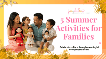 Family enjoying summer activities for families with multicultural dolls