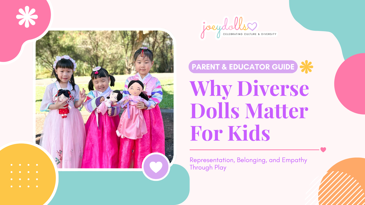 little kids holding diverse dolls