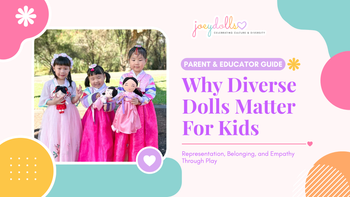little kids holding diverse dolls