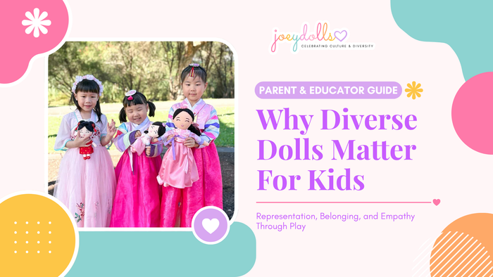 little kids holding diverse dolls