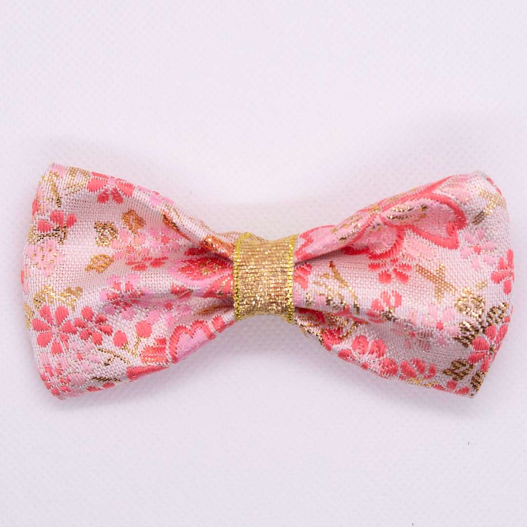 Japanese Children Accessories by Kaori Tavares - Light Pink and Gold Sakura Bow Hair Clip image