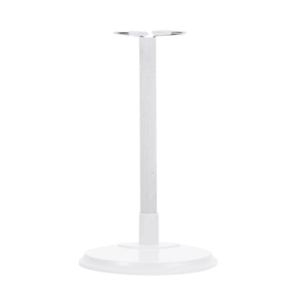 Doll stand featuring a white stand with a round base, vertical support, and a top holder to hold a doll upright.