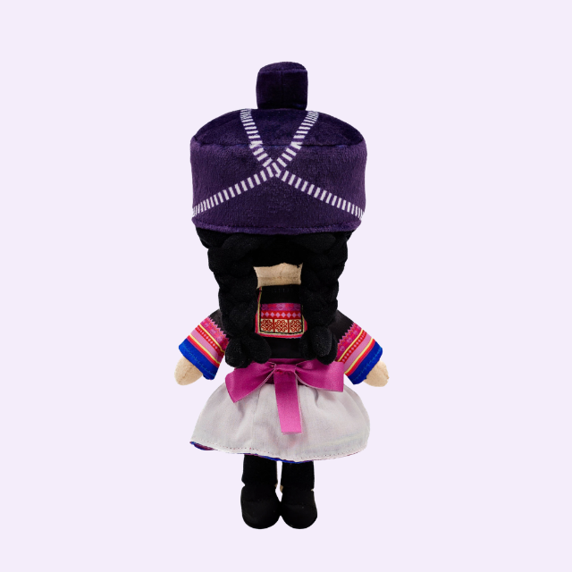 Back view of Joeydolls Maiv Hmong doll showing her braids and head wrap