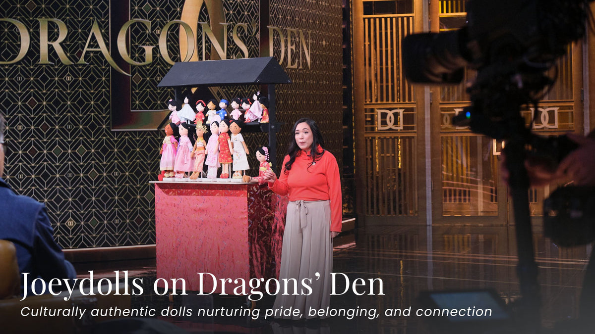 Joeydolls on Dragons’ Den, featuring culturally authentic plush dolls that nurture pride, belonging, and connection for children.
