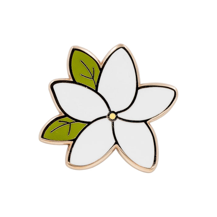 Sampaguita Philippines jasmine flower enamel pin featuring a white flower with green leaves.