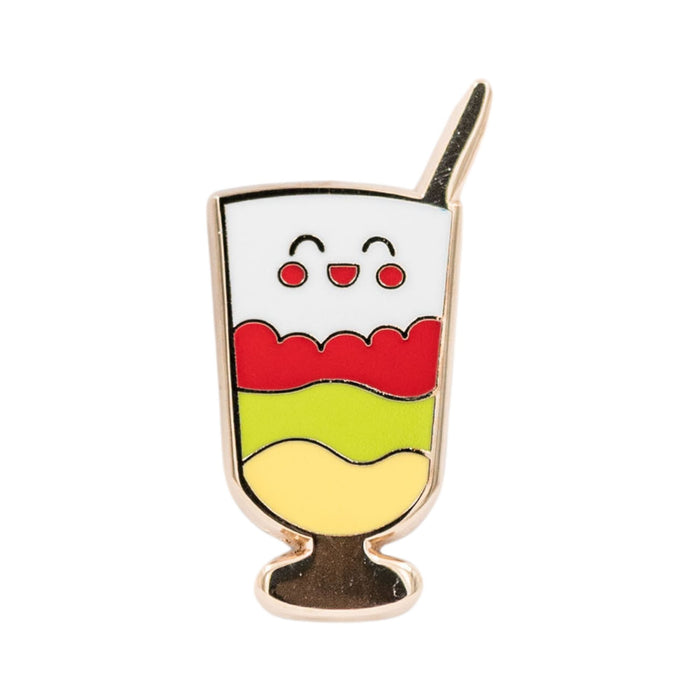 Chè Ba Màu Vietnamese three-color dessert enamel pin featuring a smiling glass with layered red, green, and yellow dessert and a spoon.