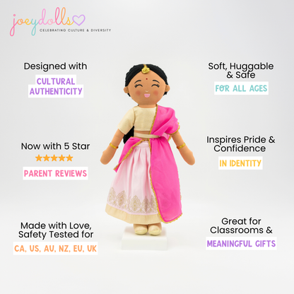 Indian Doll Priya - 18" Cultural Plush in Gold Lehenga