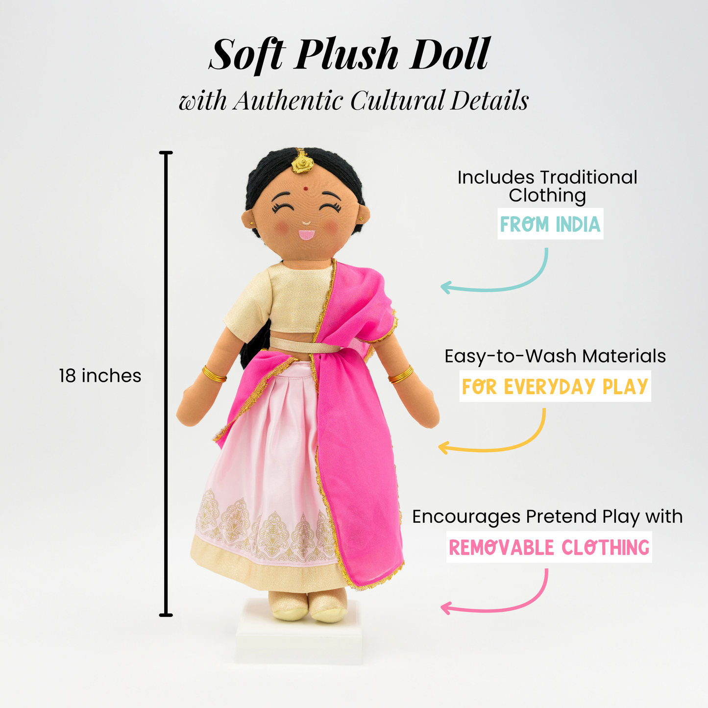 Indian Doll Priya - 18" Cultural Plush in Gold Lehenga