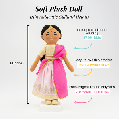 Indian Doll Priya - 18" Cultural Plush in Gold Lehenga