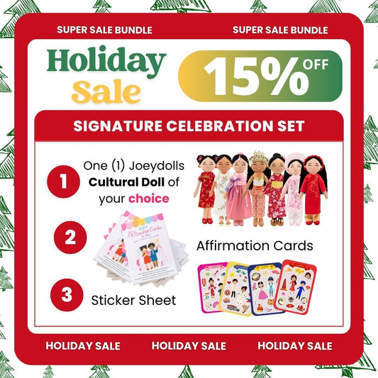 Signature celebration set with promotional text on a festive background.