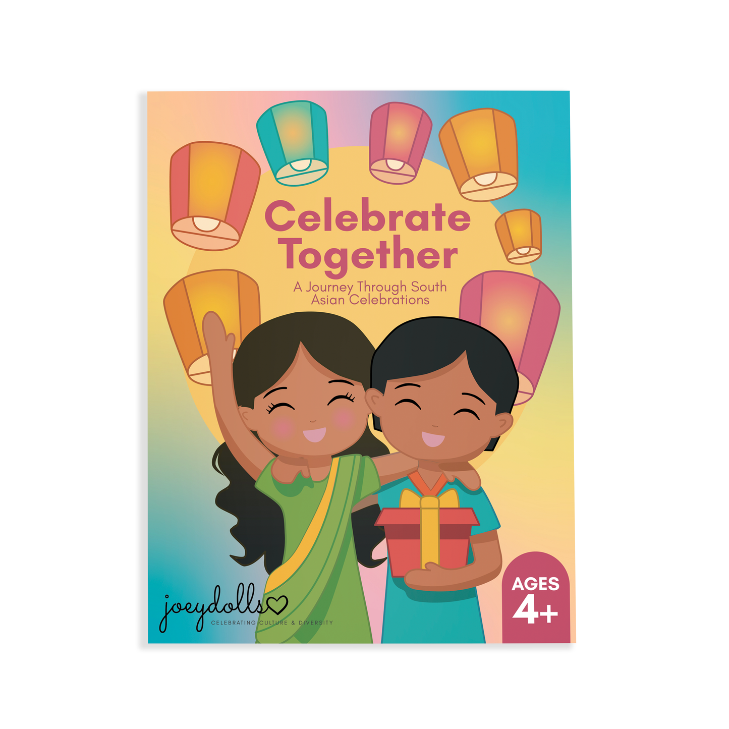 South Asian celebrations activity book cover featuring children and lanterns