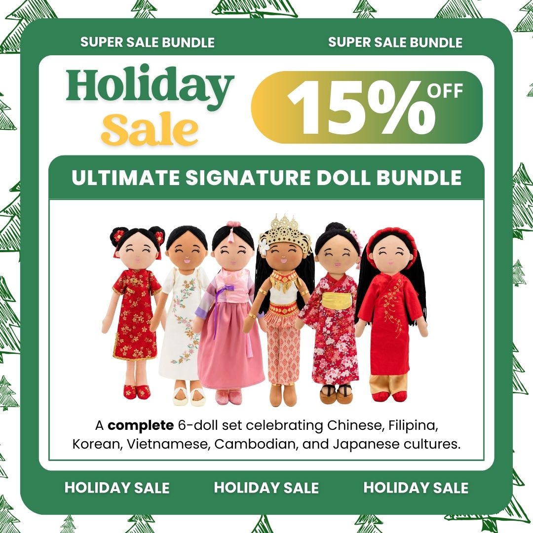 Ultimate signature doll bundle with promotional text on a festive background.
