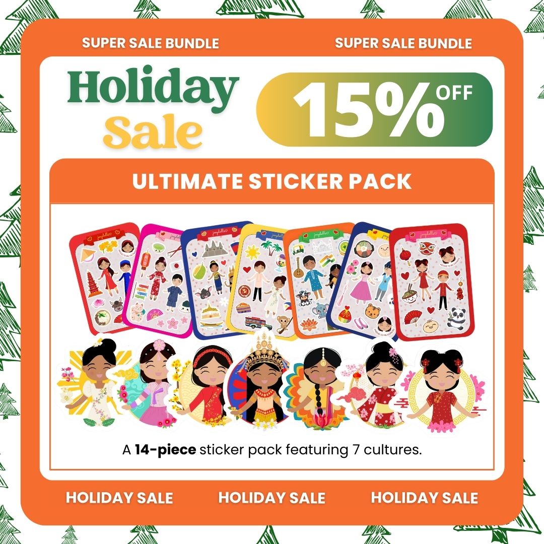 Ultimate sticker pack with promotional text on a festive background.