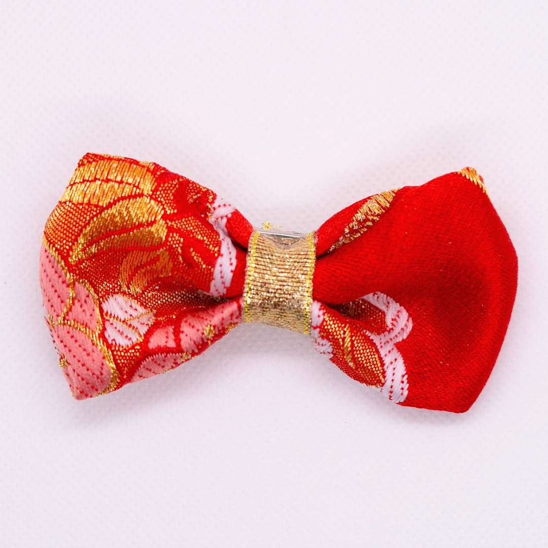 Japanese Children Accessories by Kaori Tavares - Red Kimono Bow Hair Clip image