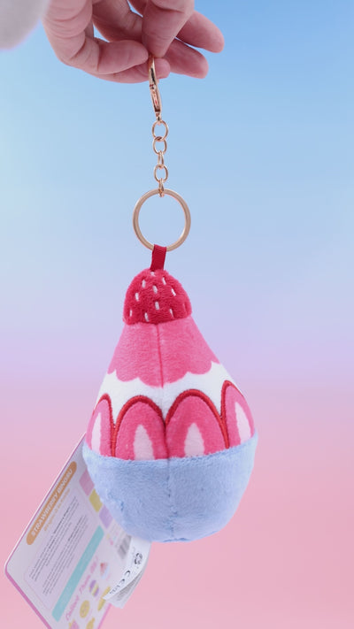 Korean bingsu Food Pals bag charm with a smiling shaved ice design, a gold clasp, and an attached product tag